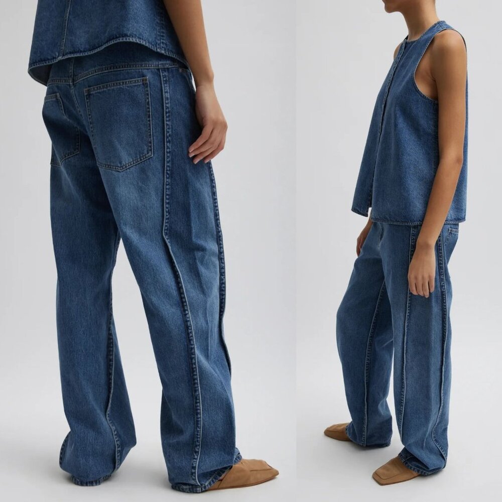 Tibi Spring Denim Tuck Classic Blue Jean High Waisted Pleated Pants Size 24 - Picture 13 of 13